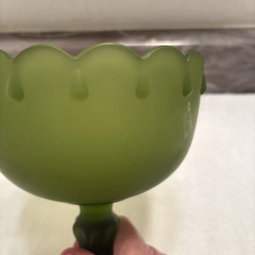Vintage Frosted Indiana Glass Tear Drop Pedestal Candle Holder 7.5 in Tall